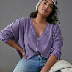 Anthropologie Pilcro Moira Thermal Oversized V Neck Top